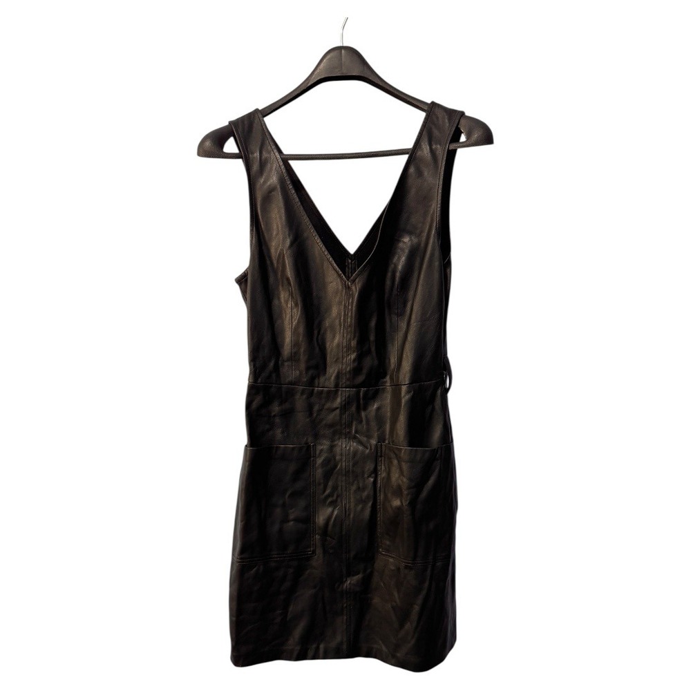 Bershka Black Faux Leather Mini Dress V Neck Sleeveless Party Cocktail